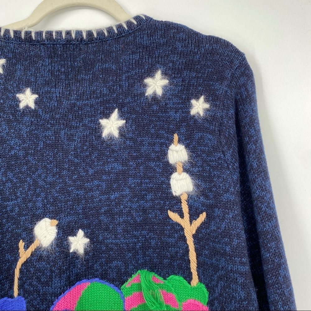Quacker Factory Snowman Cardigan holiday sweater winter snow blue tassel medium - Picture 11 of 12